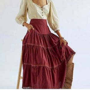 Anthropologie Tiered Lace Maxi Skirt